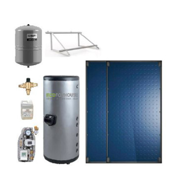 Kit Solar Circulação Forçada Aço Inox 300L - 2 Coletores - Ecoforhouse
